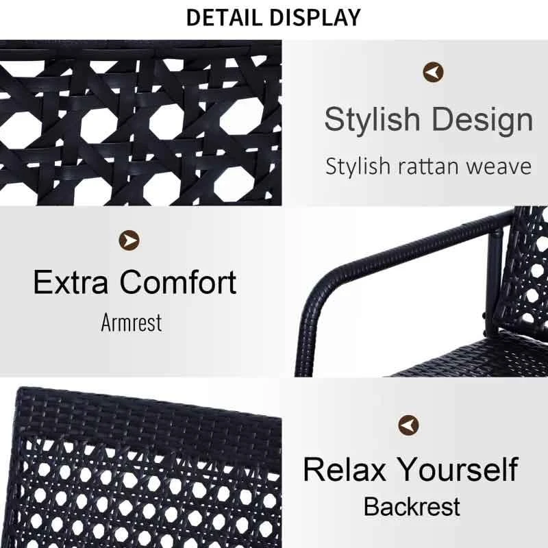Outsunny 2 Seater Wicker Garden Bench 760x1200x900mm - Black - 867-002 6 Outsunny 2 Seater Wicker Garden Bench 760x1200x900mm - Black - 867-002 - Image 6