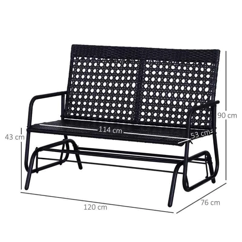 Outsunny 2 Seater Wicker Garden Bench 760x1200x900mm - Black - 867-002 3 Outsunny 2 Seater Wicker Garden Bench 760x1200x900mm - Black - 867-002 - Image 3
