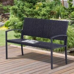Outsunny Rattan 2-Seater Loveseat Garden Bench - Black - 867-022