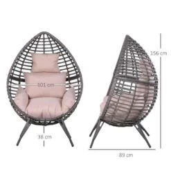 Outsunny PE Teardrop Rattan Egg Chair With Cushions - Beige-Grey - 867-047V70 -OUTSUNNY Sales Shop o u outsunny 867 047v70 dimensions