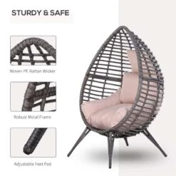 Outsunny PE Teardrop Rattan Egg Chair With Cushions - Beige-Grey - 867-047V70 -OUTSUNNY Sales Shop o u outsunny 867 047v70 features