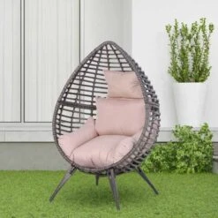 Outsunny PE Teardrop Rattan Egg Chair With Cushions - Beige-Grey - 867-047V70 -OUTSUNNY Sales Shop o u outsunny 867 047v70 front