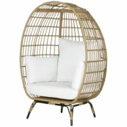 Outsunny PE Round Rattan Egg Chair With Cushions - Khaki - 867-124V00KK -OUTSUNNY Sales Shop o u outsunny 867 124v00kk 2