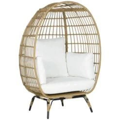 Outsunny PE Round Rattan Egg Chair With Cushions - Khaki - 867-124V00KK -OUTSUNNY Sales Shop o u outsunny 867 124v00kk 3
