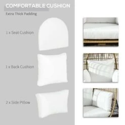 Outsunny PE Round Rattan Egg Chair With Cushions - Khaki - 867-124V00KK -OUTSUNNY Sales Shop o u outsunny 867 124v00kk cushion1