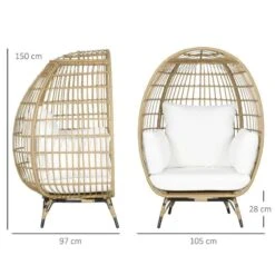 Outsunny PE Round Rattan Egg Chair With Cushions - Khaki - 867-124V00KK -OUTSUNNY Sales Shop o u outsunny 867 124v00kk dimensions