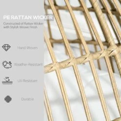 Outsunny PE Round Rattan Egg Chair With Cushions - Khaki - 867-124V00KK -OUTSUNNY Sales Shop o u outsunny 867 124v00kk rattan