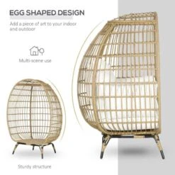 Outsunny PE Round Rattan Egg Chair With Cushions - Khaki - 867-124V00KK -OUTSUNNY Sales Shop o u outsunny 867 124v00kk shape