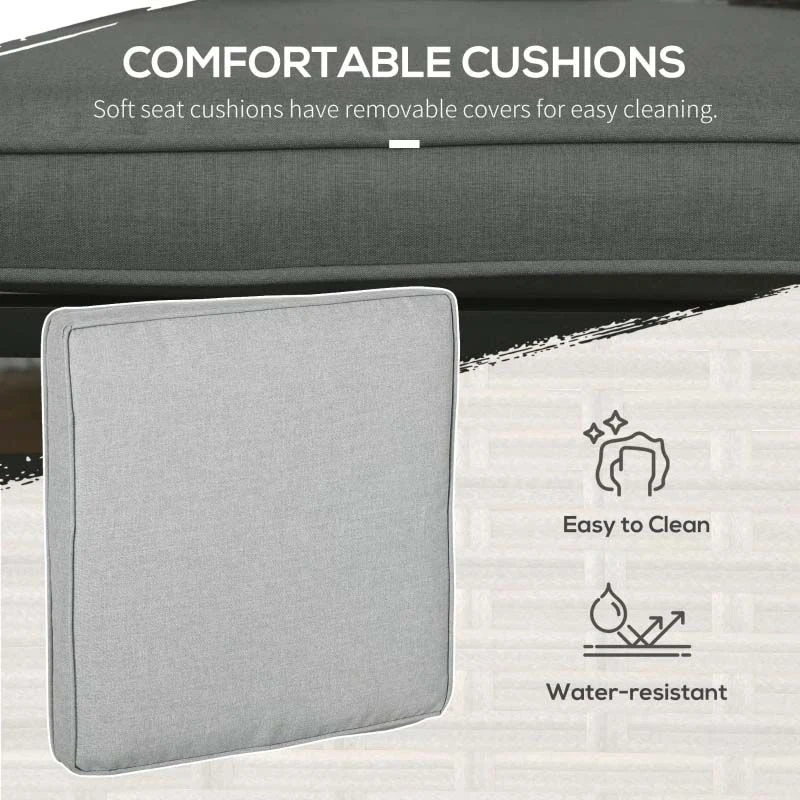 Outsunny 2-Seater Rattan Garden Furniture Set - Khaki/Grey - 867-146V70KK 7 Outsunny 2-Seater Rattan Garden Furniture Set - Khaki/Grey - 867-146V70KK - Image 7