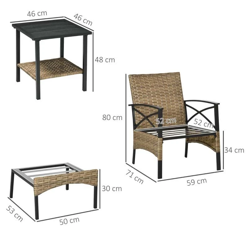 Outsunny 2-Seater Rattan Garden Furniture Set - Khaki/Grey - 867-146V70KK 3 Outsunny 2-Seater Rattan Garden Furniture Set - Khaki/Grey - 867-146V70KK - Image 3