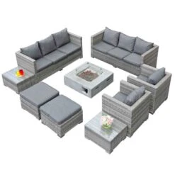 Oseasons® Acorn Deluxe Rattan 10 Seat Modular Sofa Set With GRC Firepit - Dove Grey - 106900