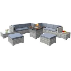 Oseasons® Trinidad Deluxe Rattan 8 Seat Firepit Modular Sofa Set - Dove Grey - 106903