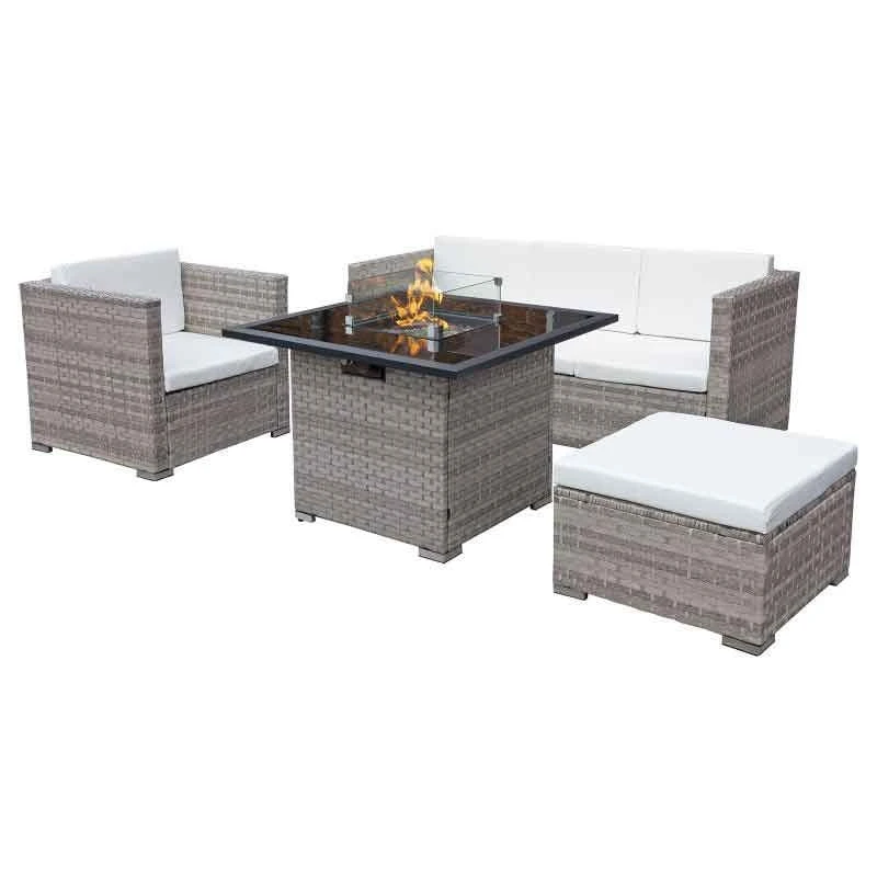Oseasons® Acorn Rattan 5 Seat Firepit Lounge Set - Dove Grey/White - 107059 1 Oseasons® Acorn Rattan 5 Seat Firepit Lounge Set - Dove Grey/White - 107059