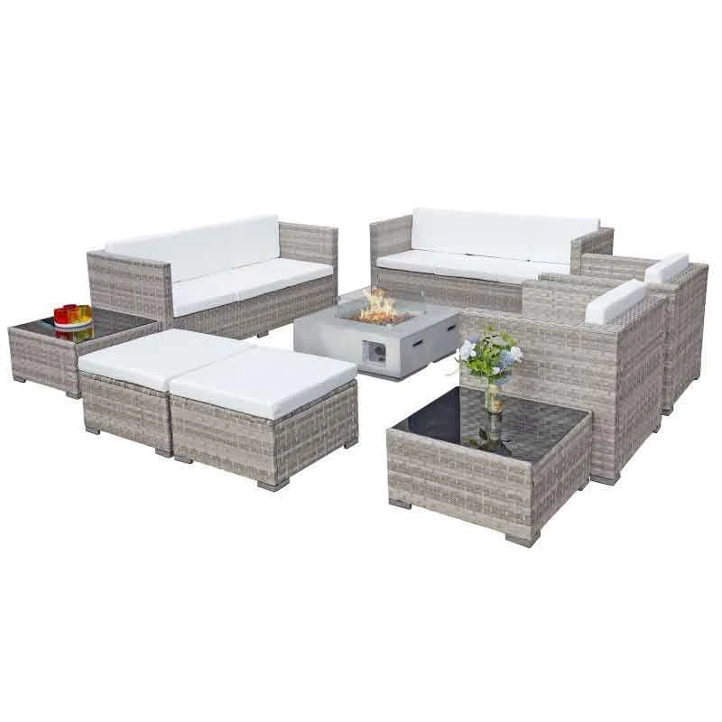 Oseasons® Acorn Deluxe Rattan 10 Seat Firepit Modular Sofa Set - Dove Grey/White - 107060 1 Oseasons® Acorn Deluxe Rattan 10 Seat Firepit Modular Sofa Set - Dove Grey/White - 107060