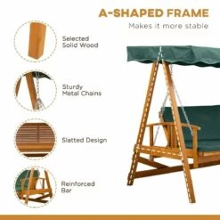 Outsunny 2 In 1 Wooden Garden Swing Chair - Green - 01-0078 -OUTSUNNY Sales Shop outsunny 01 0078 details
