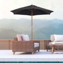 Outsunny 2.5m Wooden Umbrella Parasol - Black - 01-0211