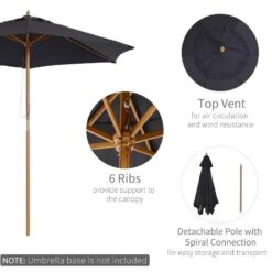 Outsunny 2.5m Wooden Umbrella Parasol - Black - 01-0211 -OUTSUNNY Sales Shop outsunny 01 0211 3