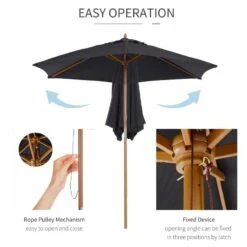 Outsunny 2.5m Wooden Umbrella Parasol - Black - 01-0211 -OUTSUNNY Sales Shop outsunny 01 0211 4