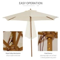Outsunny 2.5 M Wooden Umbrella Parasol - Cream - 01-0212 -OUTSUNNY Sales Shop outsunny 01 0212 4