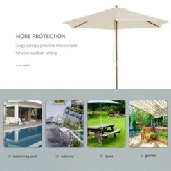 Outsunny 2.5 M Wooden Umbrella Parasol - Cream - 01-0212 -OUTSUNNY Sales Shop outsunny 01 0212 5