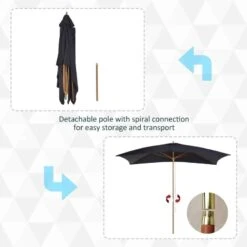 Outsunny 295L X 200W X 255Hcm Wooden Umbrella Parasol - Black - 01-0214 19 Outsunny 295L X 200W X 255Hcm Wooden Umbrella Parasol - Black - 01-0214 -OUTSUNNY Sales Shop outsunny 01 0214 3