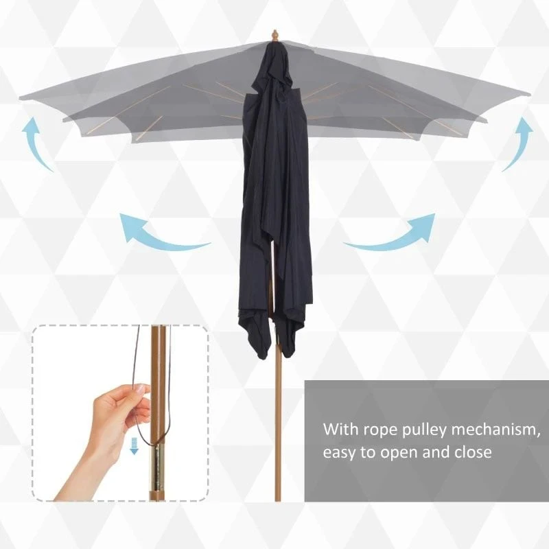 Outsunny 295L X 200W X 255Hcm Wooden Umbrella Parasol - Black - 01-0214 9 Outsunny 295L X 200W X 255Hcm Wooden Umbrella Parasol - Black - 01-0214 - Image 9