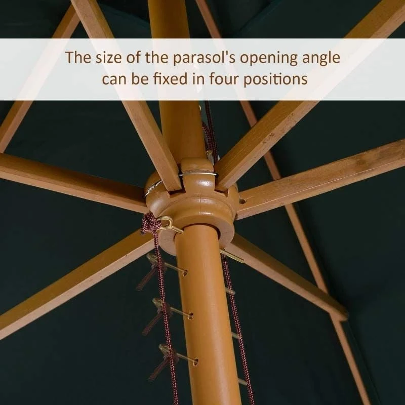 Outsunny 295L X 200W X 255Hcm Wooden Umbrella Parasol - Black - 01-0214 8 Outsunny 295L X 200W X 255Hcm Wooden Umbrella Parasol - Black - 01-0214 - Image 8