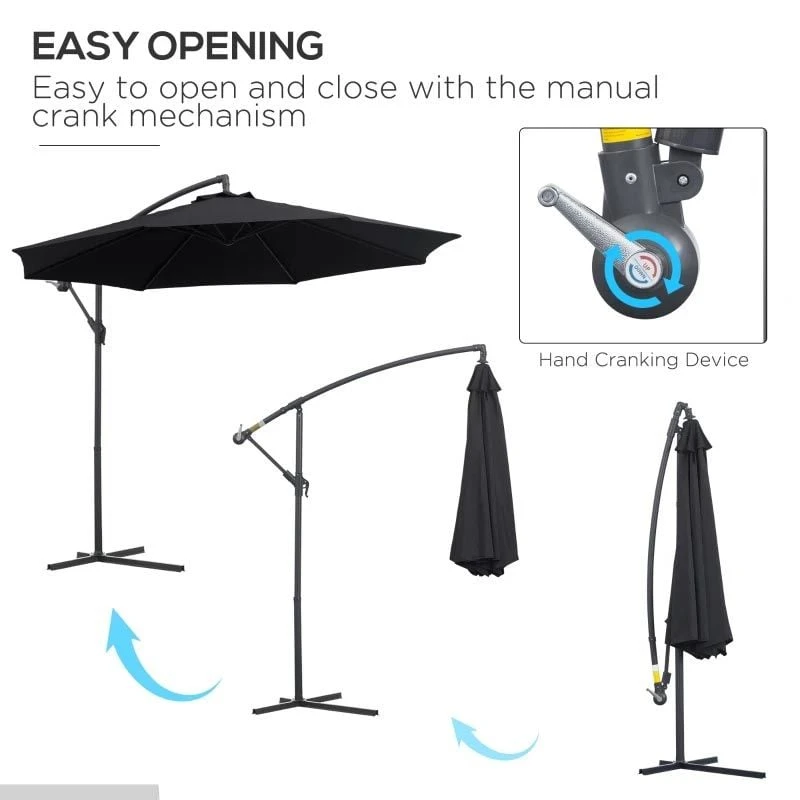 Outsunny 3m Banana Parasol - Black - 01-0217 8 Outsunny 3m Banana Parasol - Black - 01-0217 - Image 8