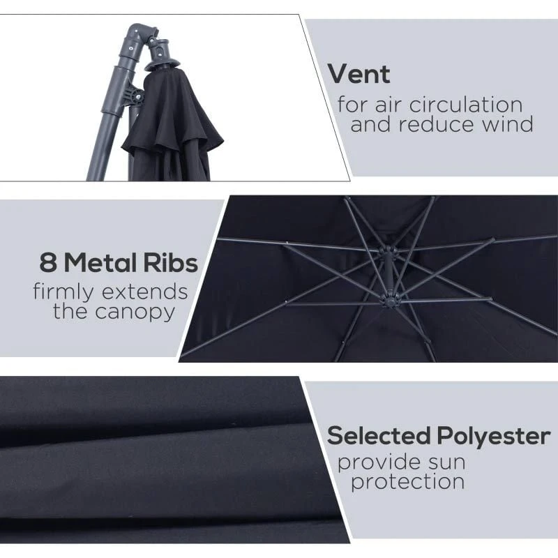 Outsunny 3m Banana Parasol - Black - 01-0217 6 Outsunny 3m Banana Parasol - Black - 01-0217 - Image 6