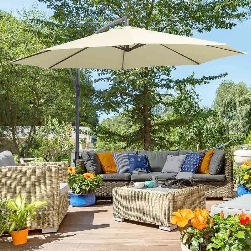 Outsunny 3m Banana Hanging Rattan Set Umbrella Cantilever Parasol - Cream White - 01-0218 10 Outsunny 3m Banana Hanging Rattan Set Umbrella Cantilever Parasol - Cream White - 01-0218 - Image 10