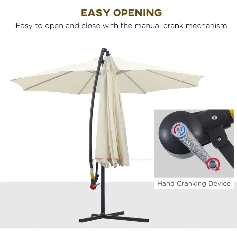 Outsunny 3m Banana Hanging Rattan Set Umbrella Cantilever Parasol - Cream White - 01-0218 9 Outsunny 3m Banana Hanging Rattan Set Umbrella Cantilever Parasol - Cream White - 01-0218 - Image 9