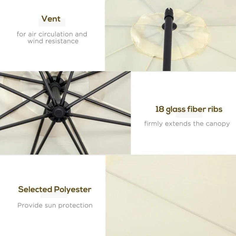 Outsunny 3m Banana Hanging Rattan Set Umbrella Cantilever Parasol - Cream White - 01-0218 8 Outsunny 3m Banana Hanging Rattan Set Umbrella Cantilever Parasol - Cream White - 01-0218 - Image 8