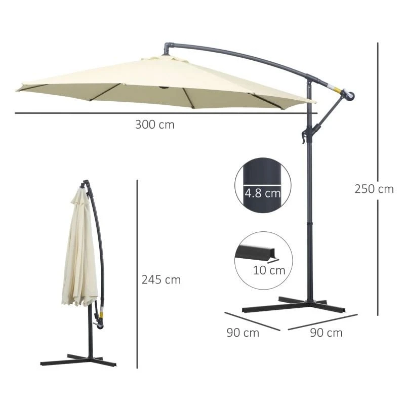 Outsunny 3m Banana Hanging Rattan Set Umbrella Cantilever Parasol - Cream White - 01-0218 7 Outsunny 3m Banana Hanging Rattan Set Umbrella Cantilever Parasol - Cream White - 01-0218 - Image 7