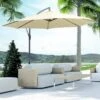 Outsunny 3m Banana Hanging Rattan Set Umbrella Cantilever Parasol - Cream White - 01-0218