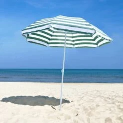 Outsunny Large 1.8m Beach Sun Crank Parasol - Green And White - 01-0220 -OUTSUNNY Sales Shop outsunny 01 0220 1