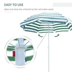 Outsunny Large 1.8m Beach Sun Crank Parasol - Green And White - 01-0220 -OUTSUNNY Sales Shop outsunny 01 0220 3
