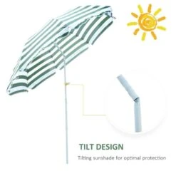 Outsunny Large 1.8m Beach Sun Crank Parasol - Green And White - 01-0220 -OUTSUNNY Sales Shop outsunny 01 0220 4