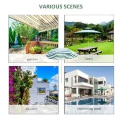 Outsunny Large 1.8m Beach Sun Crank Parasol - Green And White - 01-0220 -OUTSUNNY Sales Shop outsunny 01 0220 5