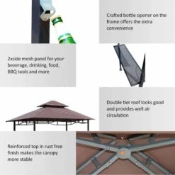 Outsunny Double-Tier BBQ Gazebo Shelter 2.5M (8ft) With Side Shelves - Coffee - 01-0272 13 Outsunny Double-Tier BBQ Gazebo Shelter 2.5M (8ft) With Side Shelves - Coffee - 01-0272 -OUTSUNNY Sales Shop outsunny 01 0272 bbq shelter 3