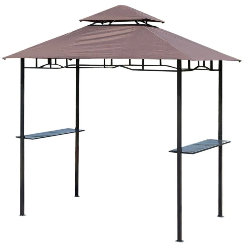 Outsunny Double-Tier BBQ Gazebo Shelter 2.5M (8ft) With Side Shelves - Coffee - 01-0272 1 Outsunny Double-Tier BBQ Gazebo Shelter 2.5M (8ft) With Side Shelves - Coffee - 01-0272