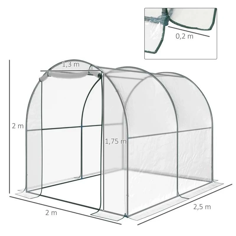 Outsunny Walk-in Greenhouse With Roll-Up Door 200L X 250W X 200Hcm - Transparent - 01-0467 2 Outsunny Walk-in Greenhouse With Roll-Up Door 200L X 250W X 200Hcm - Transparent - 01-0467 - Image 2