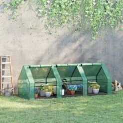 Outsunny XS Polytunnel Greenhouse With Zip Up Doors 90H X 270L X 90Wcm - Green - 01-0469 -OUTSUNNY Sales Shop outsunny 01 0469 outdoor