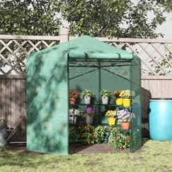 Outsunny Hexagon Walk In Greenhouse With Zip-Up Door 228L X 196W X 215Hcm - Dark Green - 01-0470