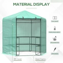 Outsunny Hexagon Walk In Greenhouse With Zip-Up Door 228L X 196W X 215Hcm - Dark Green - 01-0470 -OUTSUNNY Sales Shop outsunny 01 0470 material