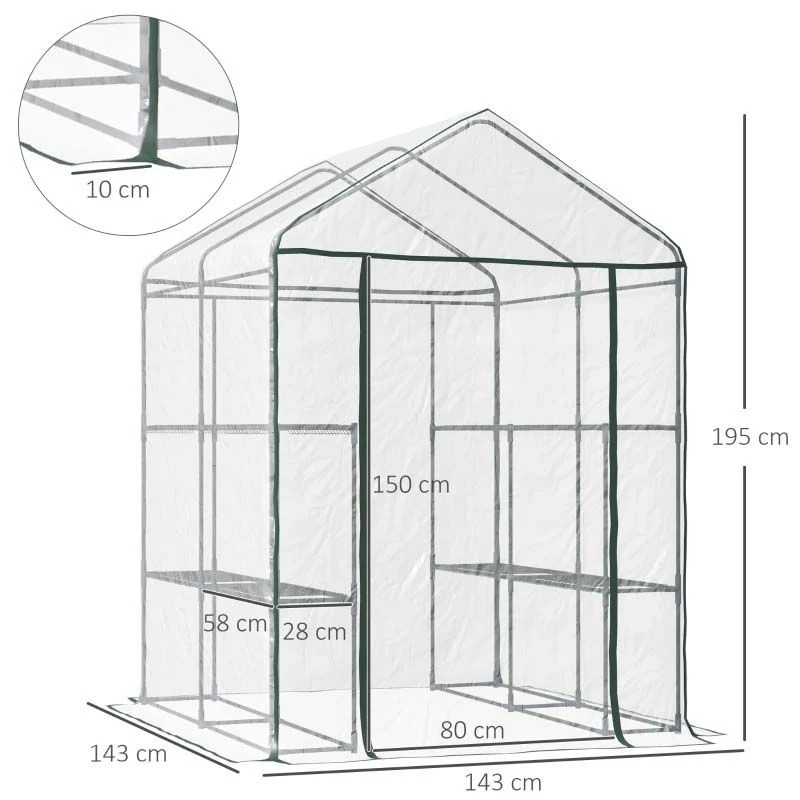 Outsunny Walk In Portable Greenhouse 143L X 143W X 195Hcm - Dark Green - 01-0472 2 Outsunny Walk In Portable Greenhouse 143L X 143W X 195Hcm - Dark Green - 01-0472 - Image 2