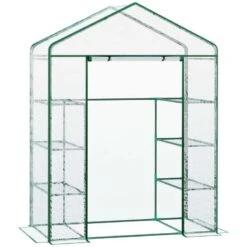 Outsunny Metal Frame Walk-in Greenhouse With Shelves 143L X 73W X 195Hcm - Transparent & Green - 01-0482 -OUTSUNNY Sales Shop outsunny 01 0482 full