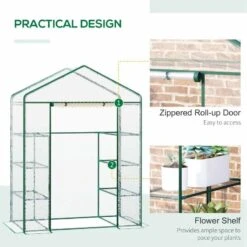 Outsunny Metal Frame Walk-in Greenhouse With Shelves 143L X 73W X 195Hcm - Transparent & Green - 01-0482 -OUTSUNNY Sales Shop outsunny 01 0482 practical