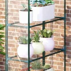 Outsunny Metal Frame Walk-in Greenhouse With Shelves 143L X 73W X 195Hcm - Transparent & Green - 01-0482 -OUTSUNNY Sales Shop outsunny 01 0482 shelves