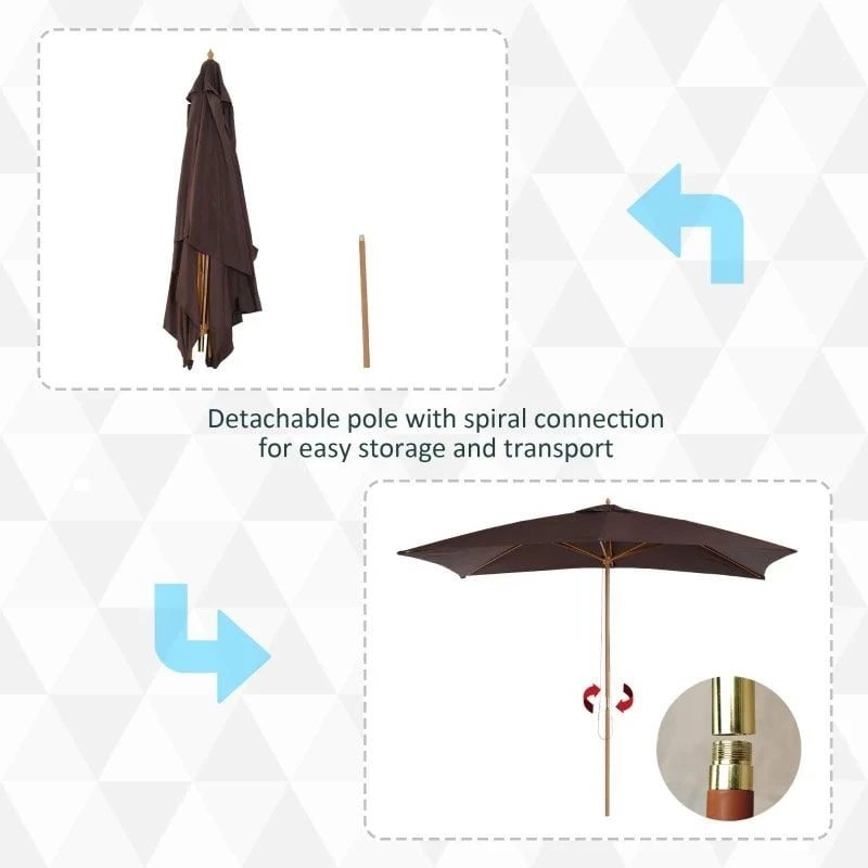 Outsunny 3x2m Wooden Umbrella Parasol - Coffee - 01-0580 10 Outsunny 3x2m Wooden Umbrella Parasol - Coffee - 01-0580 - Image 10
