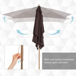 Outsunny 3x2m Wooden Umbrella Parasol - Coffee - 01-0580 18 Outsunny 3x2m Wooden Umbrella Parasol - Coffee - 01-0580 -OUTSUNNY Sales Shop outsunny 01 0580 3